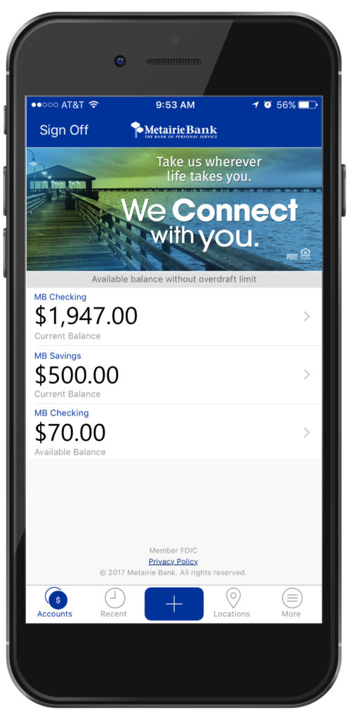 mobile banking phone image with balances