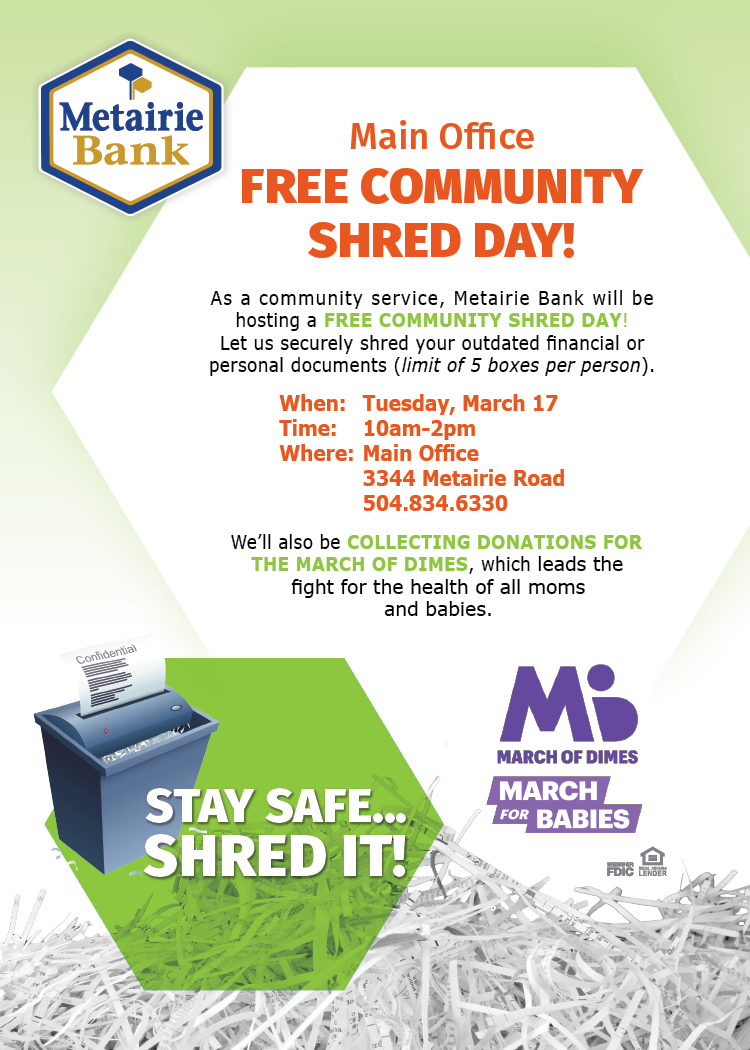 Free Community Shred Day 2020 | Metairie Bank