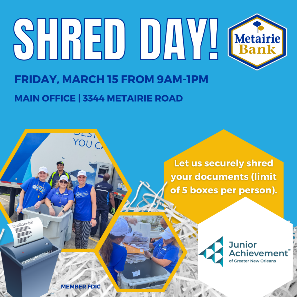 Free Community Shred Day 2024 Metairie Bank